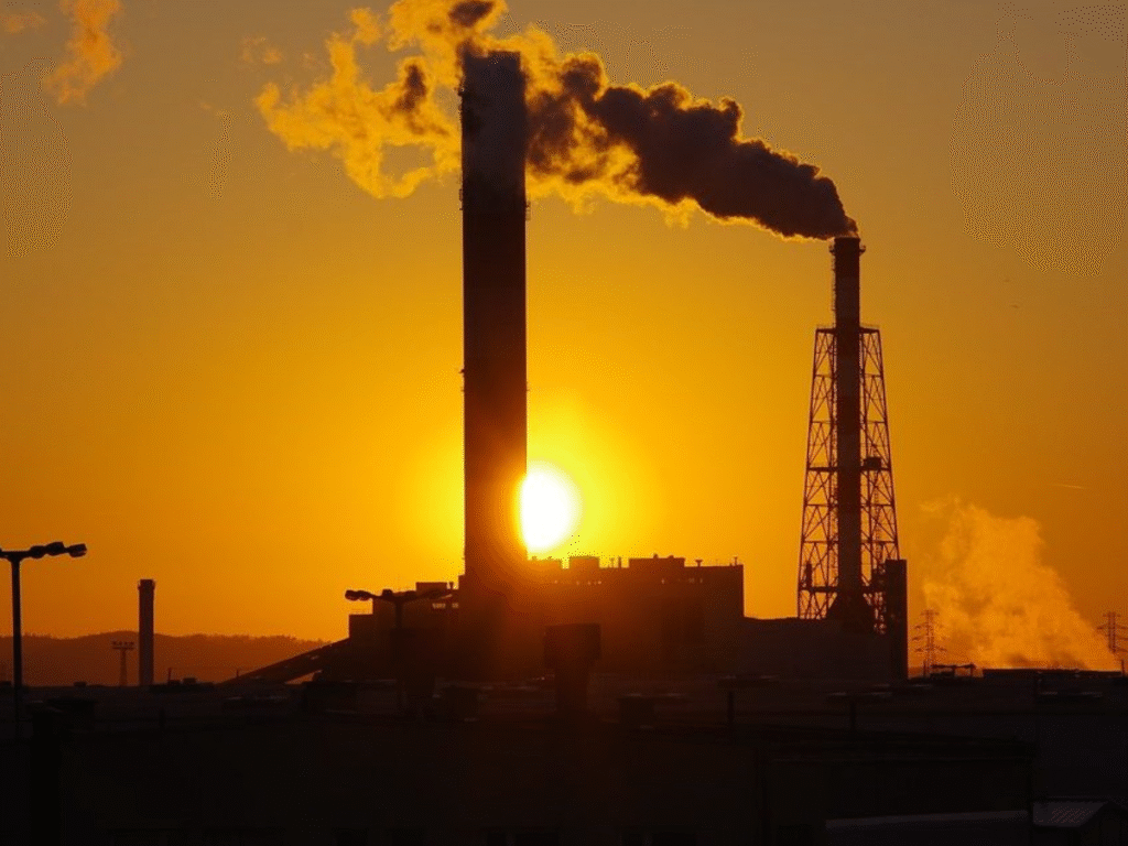 Sweden greenhouse gas emissions climb in 2024 after changes to fuel blending rules Smoke rises from industrial chimneys at a factory site in Sweden during sunset hours.